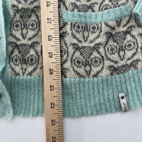 Woolrich Cardigan Sweater Womens Small Blue Owl Mohair Wool Knit Button Pockets - Picture 9 of 9